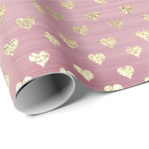 Papier Cadeau Coeurs Rose rose rose métallique Blush or Powder