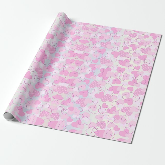 Papier Cadeau Coeurs roses (Déroulé)