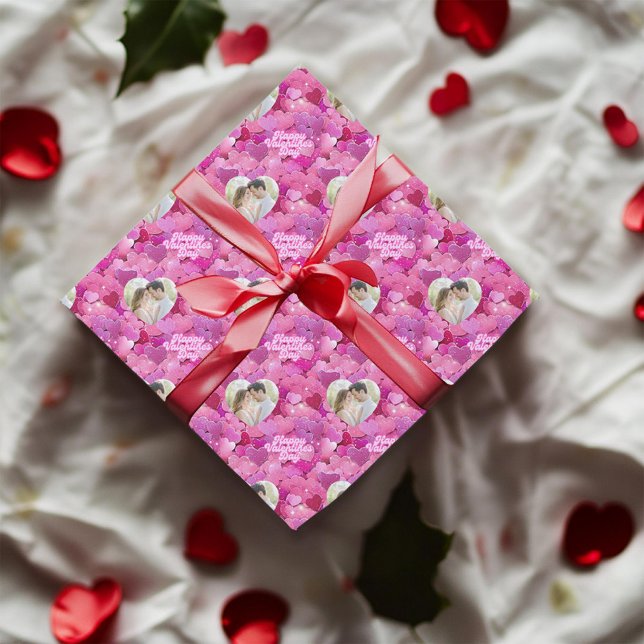 Papier Cadeau Coeurs roses chatoyants Photo personnalisée (Créateur téléchargé)