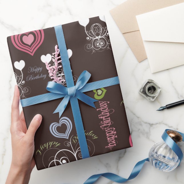Papier Cadeau Coeurs roses chauds et papier d'enveloppement flor (Cadeaux)