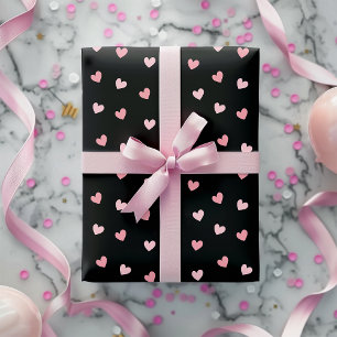 Papier Cadeau Coeurs roses Chic Cute Noir Romantique