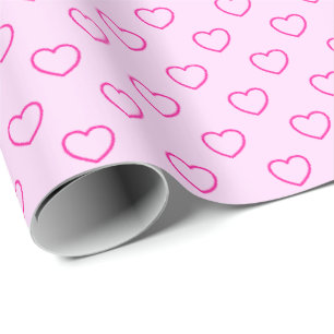 Papier Cadeau Cœurs roses enchanteurs sur fond rose clair