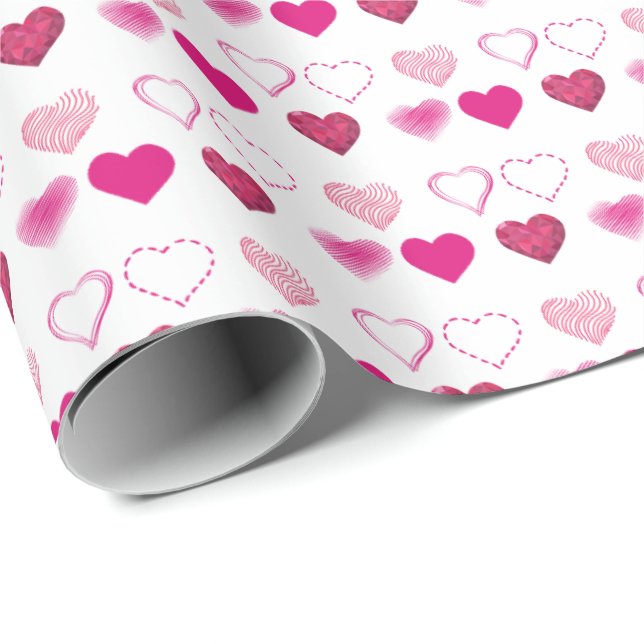 Papier Cadeau Coeurs roses Enveloppe cadeau de la Saint-Valentin (Coin rond)
