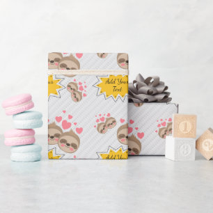 Papier Cadeau Coeurs roses mignonette Sloth Motif Baby shower Pa