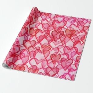 Papier Cadeau Coeurs roses mignons motif aquarelle