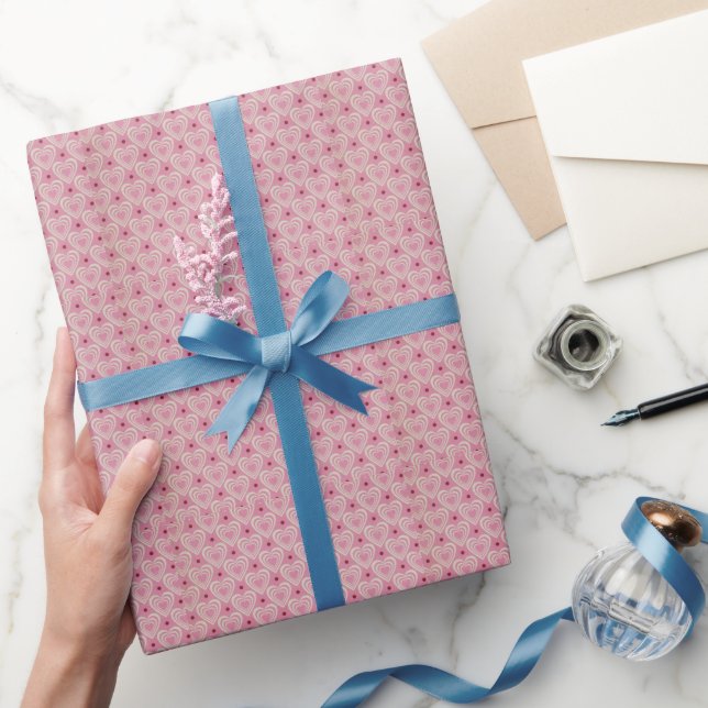 Papier Cadeau Coeurs roses mignons Romantique Motif valentine (Cadeaux)