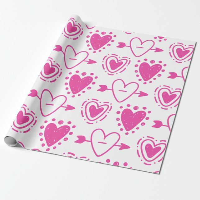 Papier Cadeau Coeurs roses Motif sans couture Cadeau d'anniversa (Déroulé)