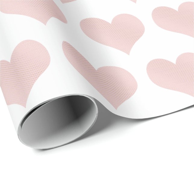 Papier Cadeau Coeurs Roses Vides Avec Points Or (Coin rond)