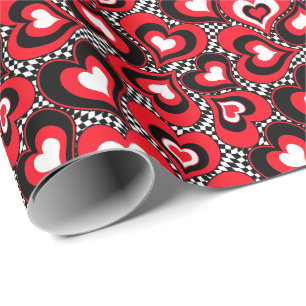 Papier Cadeau Coeurs rouge noir blanc Saint Valentin