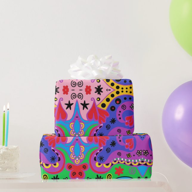 Papier Cadeau Coeurs rouges Abstraits sur rose (Cadeaux de fête)