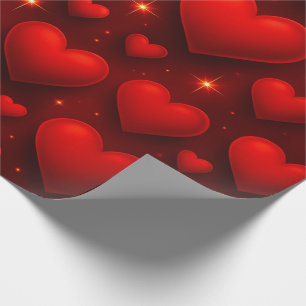 Papier Cadeau Coeurs rouges avec Motif étoiles
