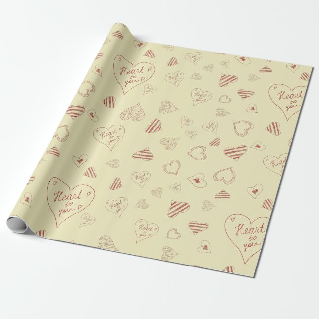 Papier Cadeau Coeurs rouges dessinés à la main Valentine (Déroulé)