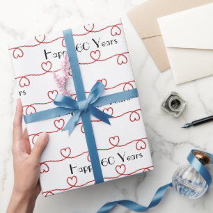 Papier Cadeau Coeurs rouges du 60e anniversaire