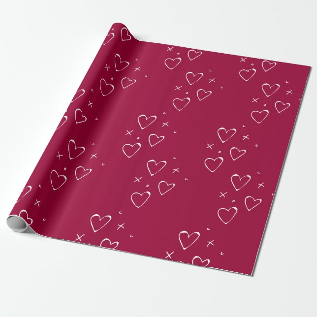 Papier Cadeau Coeurs rouges et blancs modernes Baisers de la Sai (Déroulé)