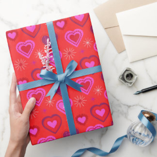 Papier Cadeau Cœurs rouges et roses romantiques pour la Saint-Va