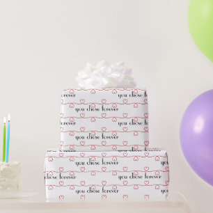 Papier Cadeau Coeurs rouges mariages sur blanc