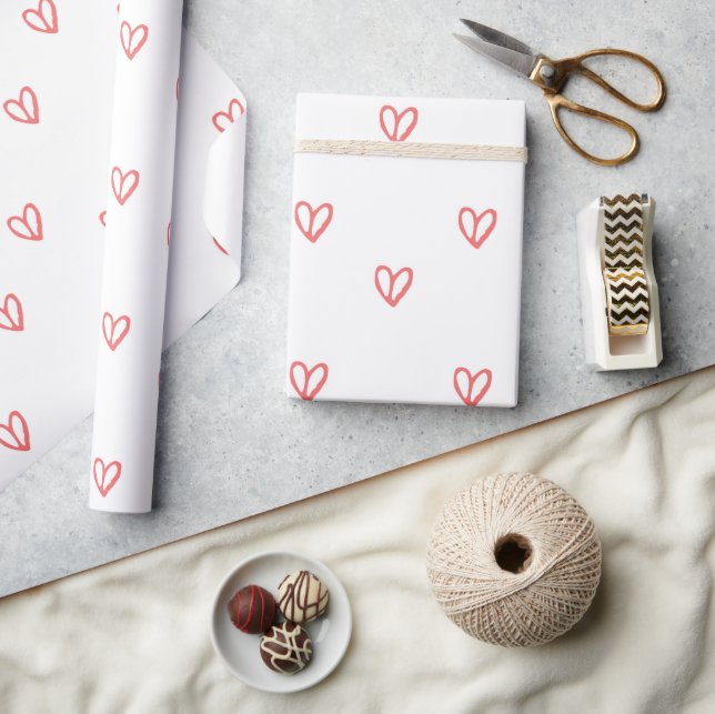 Papier Cadeau Coeurs rouges mignons et simples Saint Valentin (Artisanat)