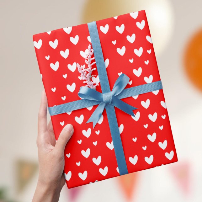 Papier Cadeau Coeurs rouges mignons Saint Valentin (Créateur téléchargé)