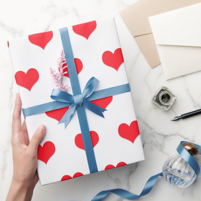 Papier Cadeau Coeurs rouges sur blanc (Cadeaux)