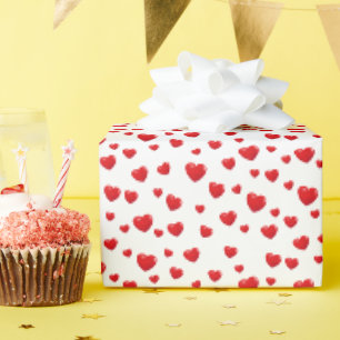 Papier Cadeau Cœurs rouges sur fond blanc