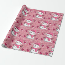 Coeurs Snowman rose mignon Nom personnalisé