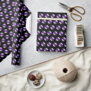 Papier Cadeau Cœurs violets battants en N&B