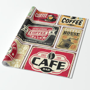Papier Cadeau Coffee signes et collection étiquette. Retro et vi