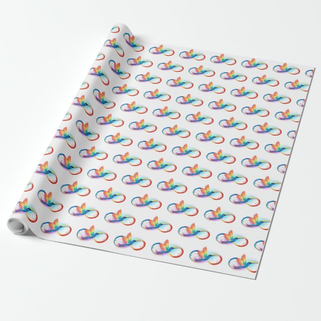 Papier Cadeau Colibri arc-en-ciel avec symbole Infinity (Déroulé)