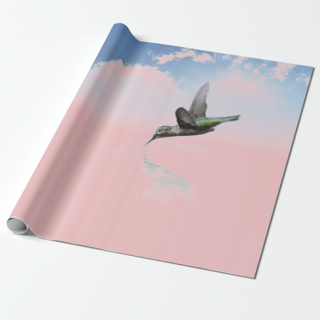 Papier Cadeau colibri et nuages enveloppant du papier (Déroulé)