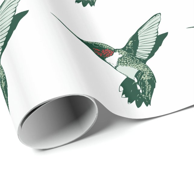Papier Cadeau Colibri vert, blanc, rouge de battement (Coin rond)