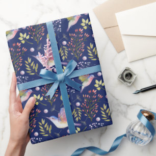 Papier Cadeau Colibris et Fleurs Motif Fond Personnalisé