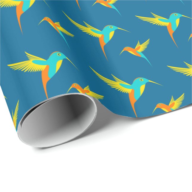 Papier Cadeau Colibris exotiques bleus (Coin rond)