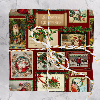 Papier Cadeau Collage de la carte de Noël victorienne antique