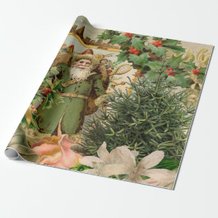Papier Cadeau Collage de Noël Père Noël vert de l'ancien monde A