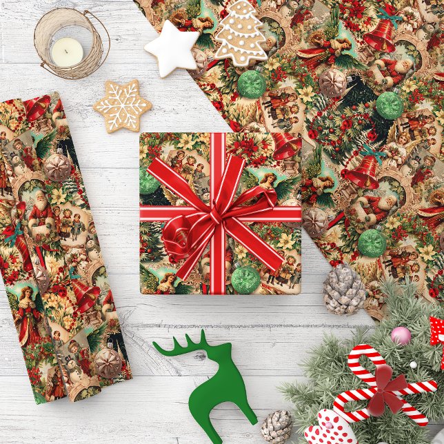 Papier Cadeau Collage de Noël victorien vibrant (Créateur téléchargé)