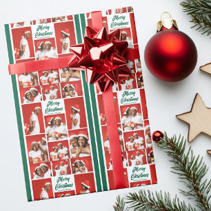 Papier Cadeau Collage de photos de Noël 2025 écriture verte
