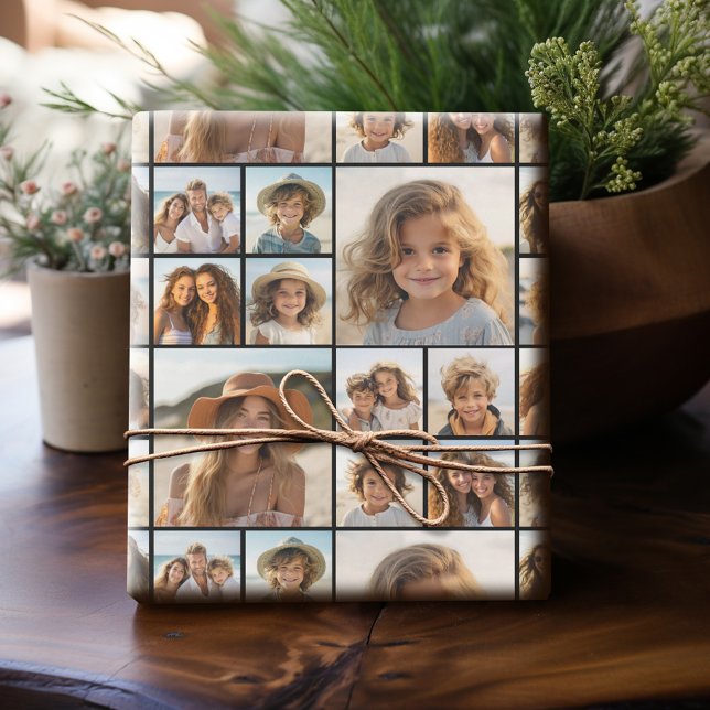 Papier Cadeau Collage de photos Instagram - 14 photos - noir (Personalized Photo Wrapping Paper)