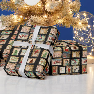 Papier cadeau collage de timbres de Noël vintage