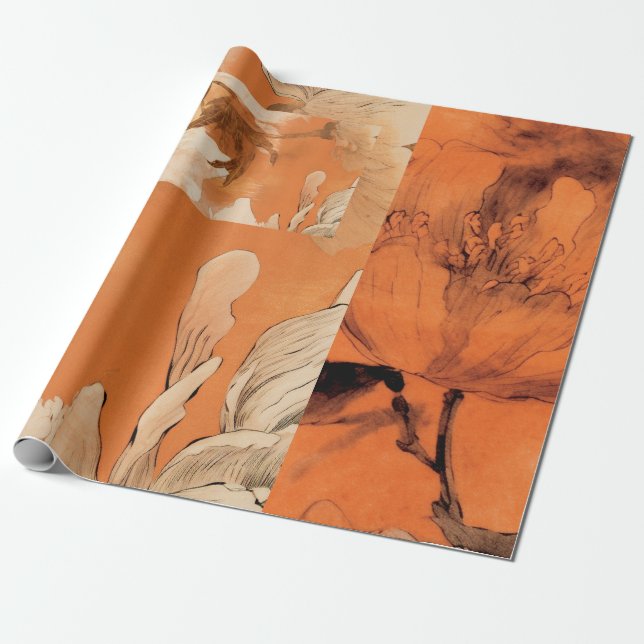 Papier Cadeau Collage Découpage des pivoines orange (Déroulé)