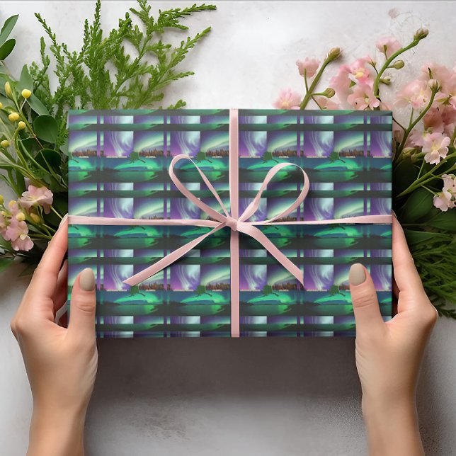 Papier Cadeau Collage des aurores boréales de l'Alaska (Northern Lights of Alaska Collage Wrapping Paper)