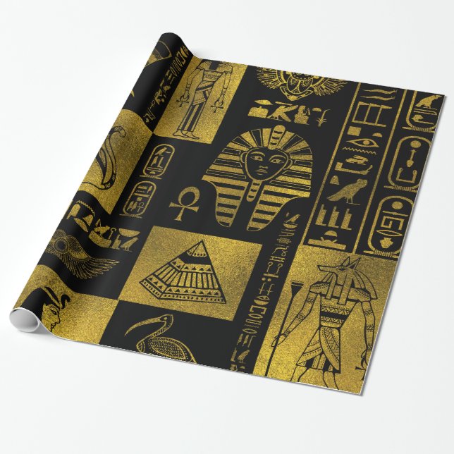 Papier Cadeau Collage égyptien d'hiéroglyphes et de symboles (Déroulé)