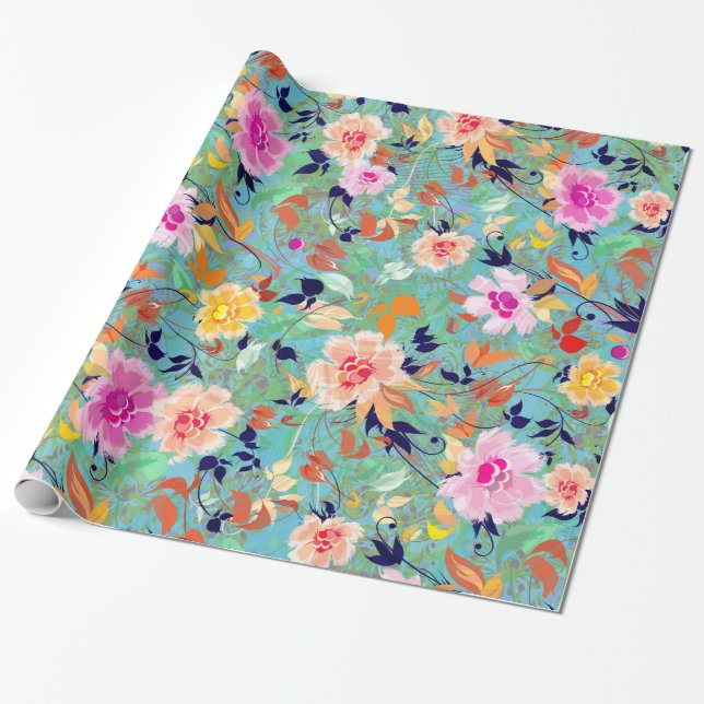 Papier Cadeau Collage floral coloré (Déroulé)