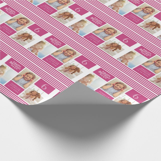 Papier Cadeau Collage photo en mode Motif rose  Anniversaire (Coin)