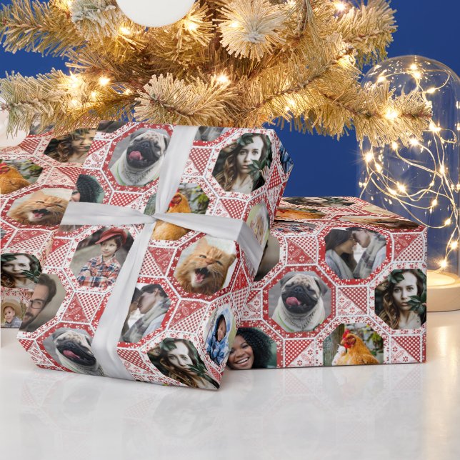 Papier Cadeau Collage Photo Famille Couette Rouge Look 28 Photos (Vacances)