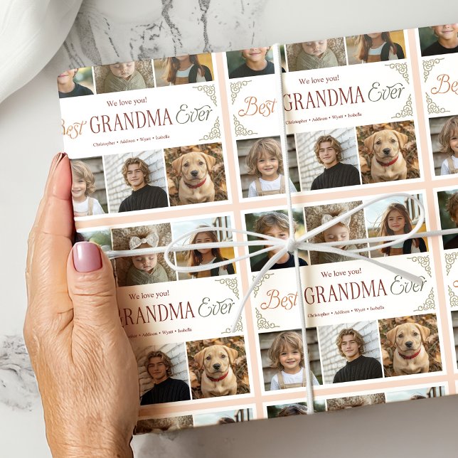Papier Cadeau Collage photo personnalisé de la meilleure grand-m (Créateur téléchargé)