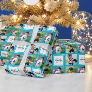 Papier Cadeau Collage photo personnalisé Monogramme Nom initial