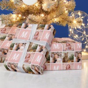 Papier Cadeau Collage photo personnalisé Monogramme Rose de No