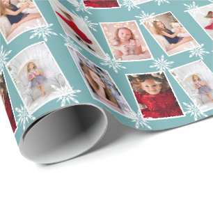 Papier Cadeau Collage photo personnalisé Snowflakes de Noël