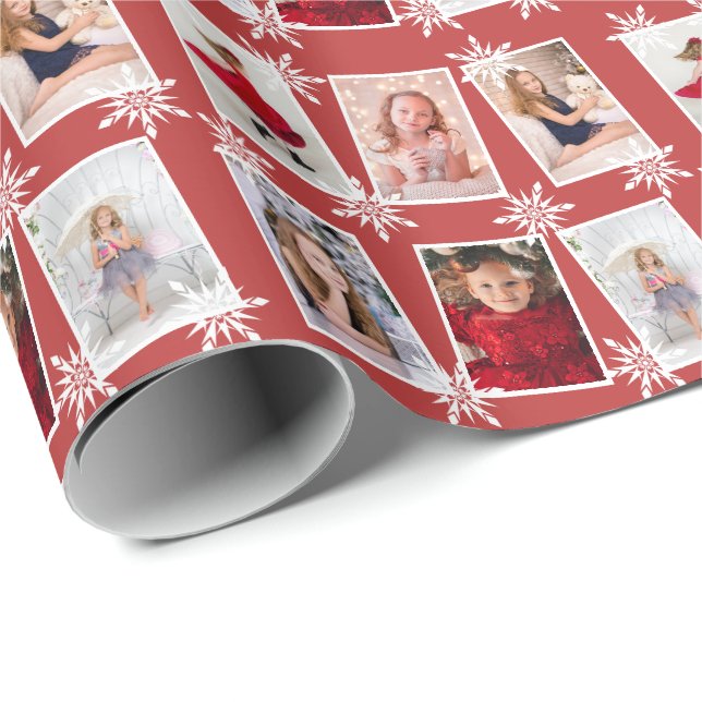 Papier Cadeau Collage photo personnalisé Snowflakes de Noël  (Coin rond)