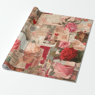 Papier Cadeau Collage Romantique de Roses Vintage (7)
